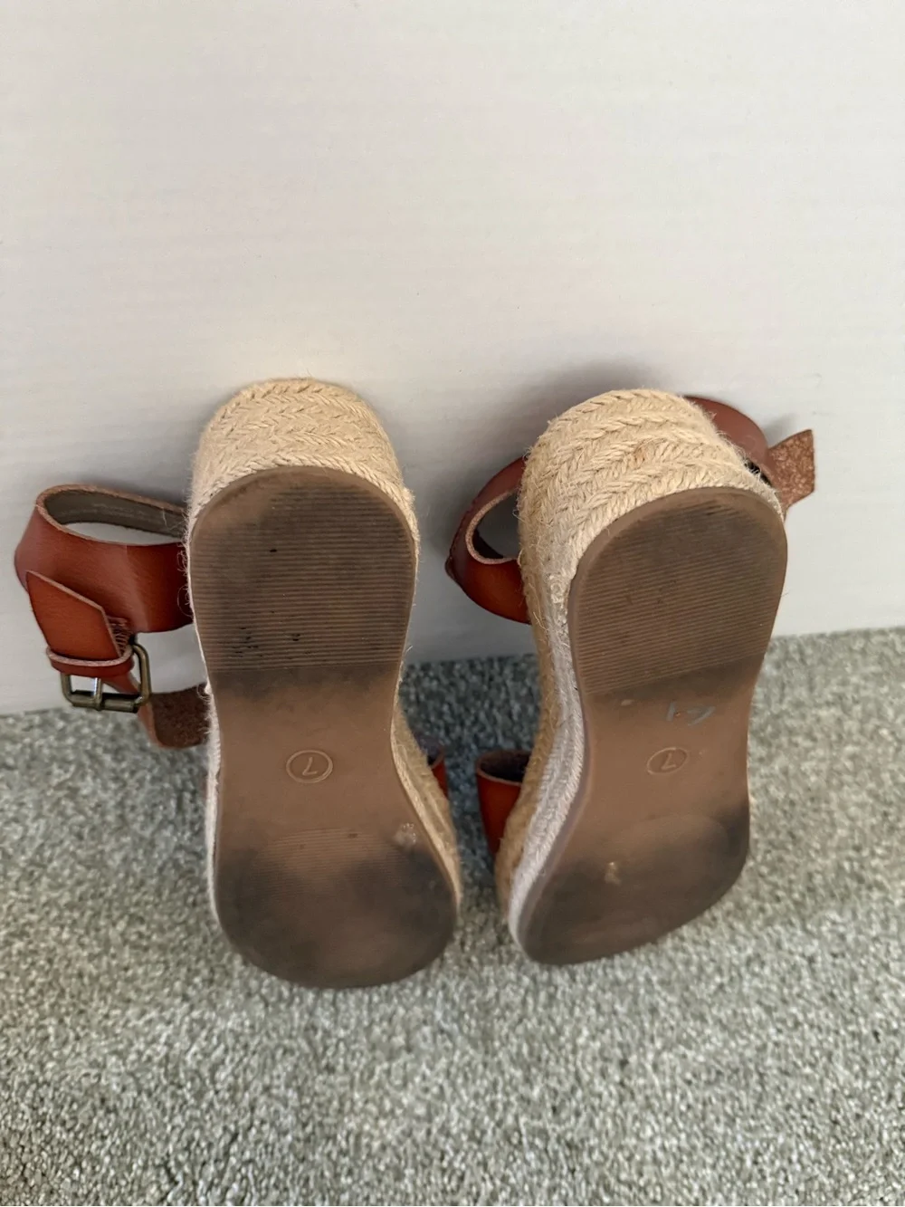 White Mountain Tan Leather Espadrille Platform Sandals